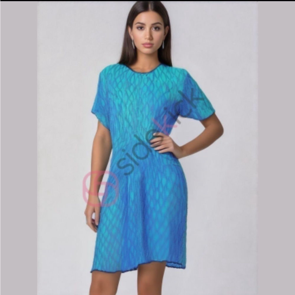 Sweelo Blue Teal Sequin Mini Dress Vintage 60s 70s
